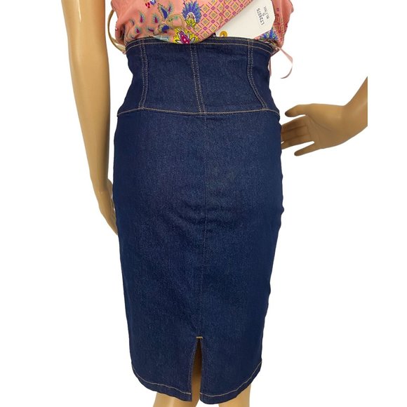 Dark Blue Denim High Waist Skirt - Picture 4 of 4